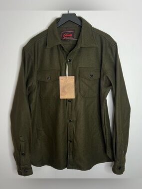 Schott NYC CPO Wool Long Sleeve Button Down Shirt Mens XL Olive Green NWT